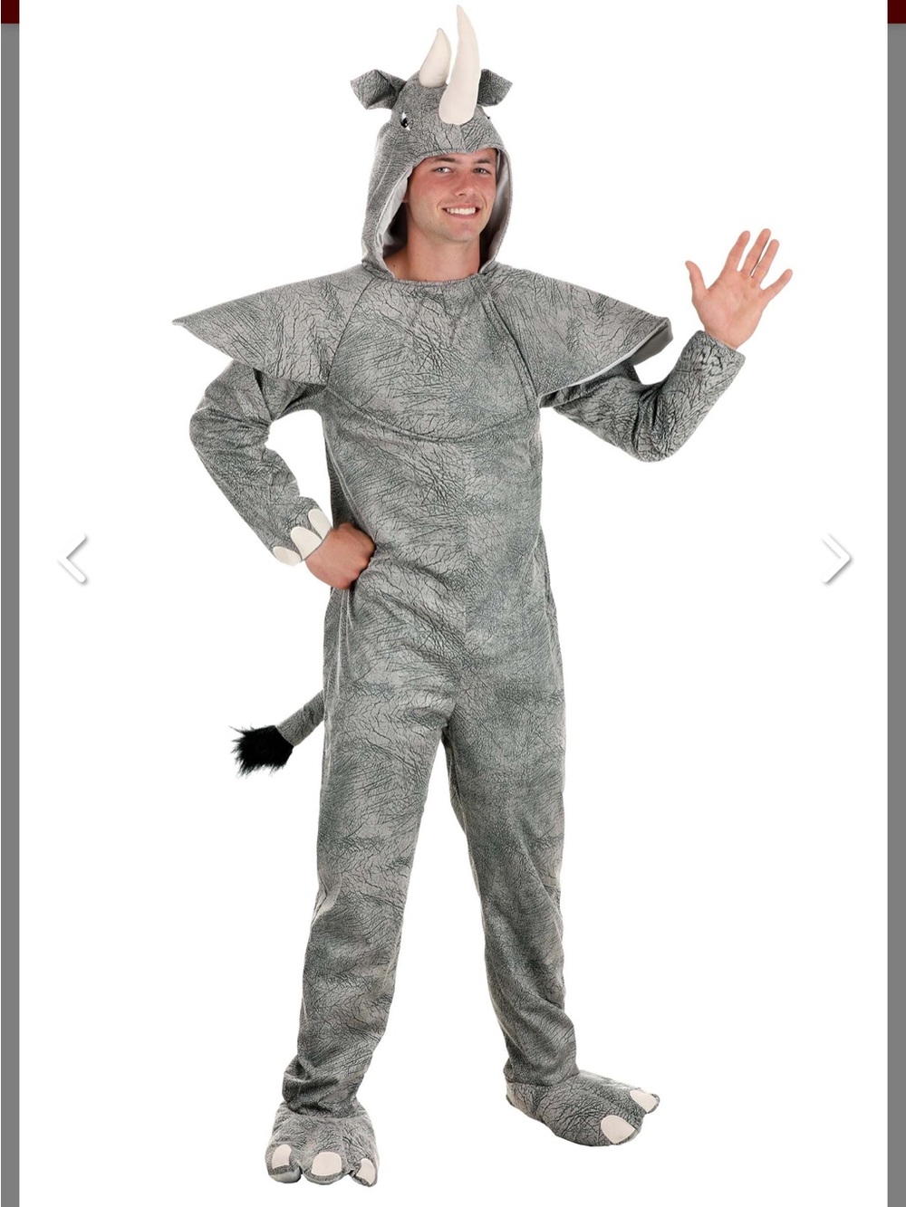 Gray Rhino Adult Costume - Hooded One-Piece Animal Outfit